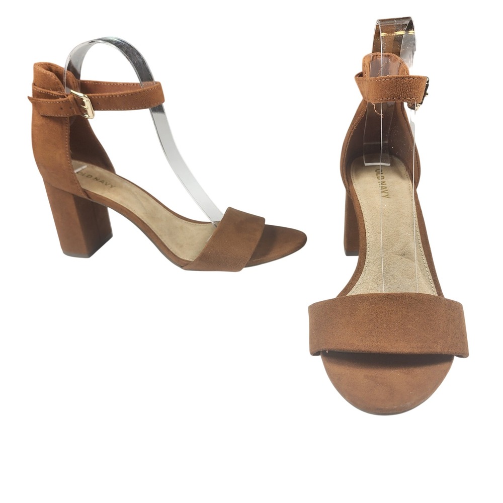 Old Navy Party Sandals Roasted Chestnut Brown Faux Suede Block Heel Women's 9